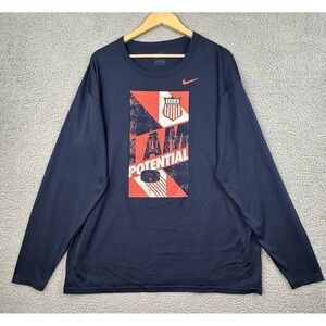 Nike USA Hockey T Shirt Mens XL Blue L/S "I Am Potential" Dri-Fit